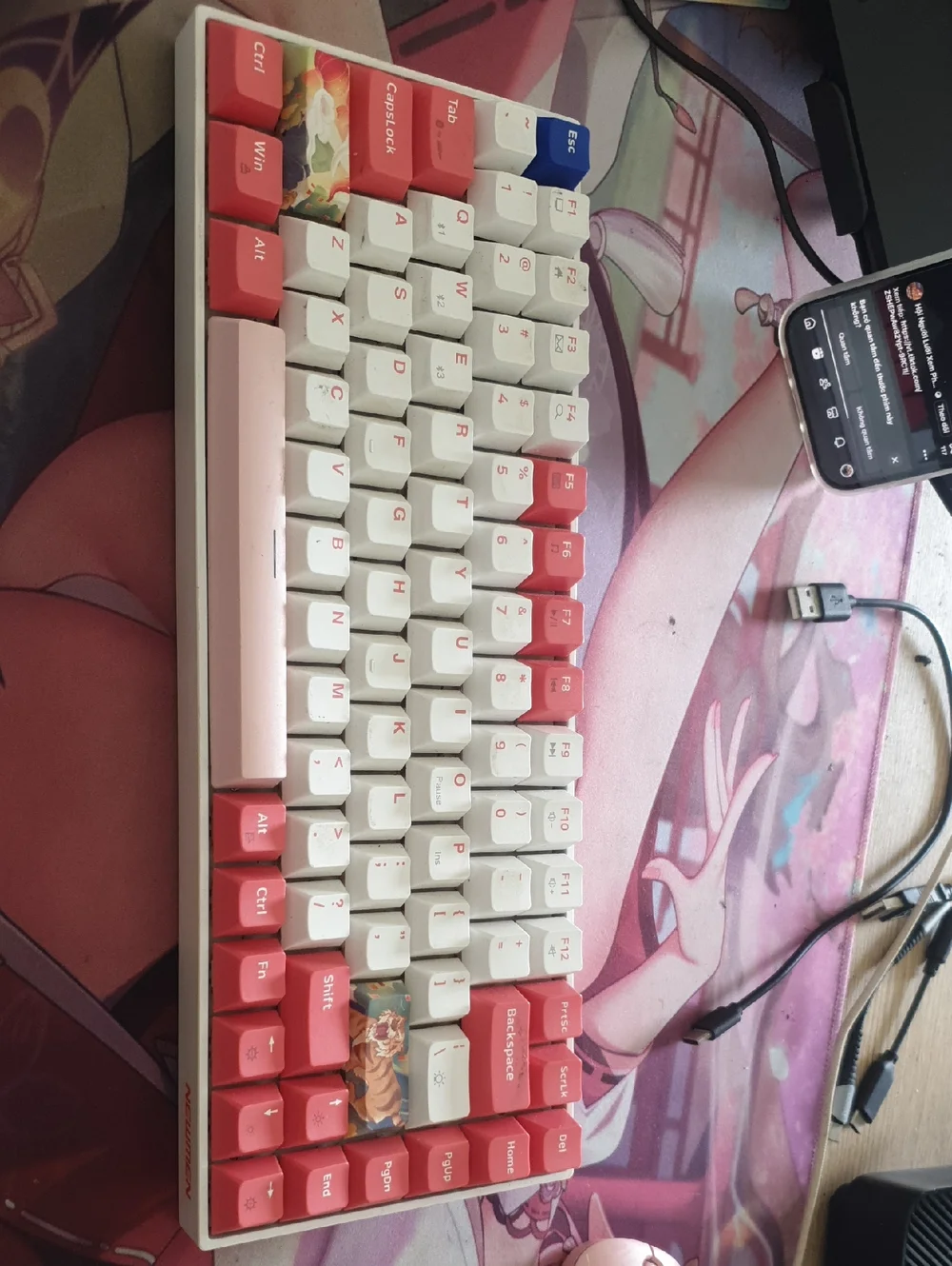 Custom White and Pink Compact Mechanical Keyboard